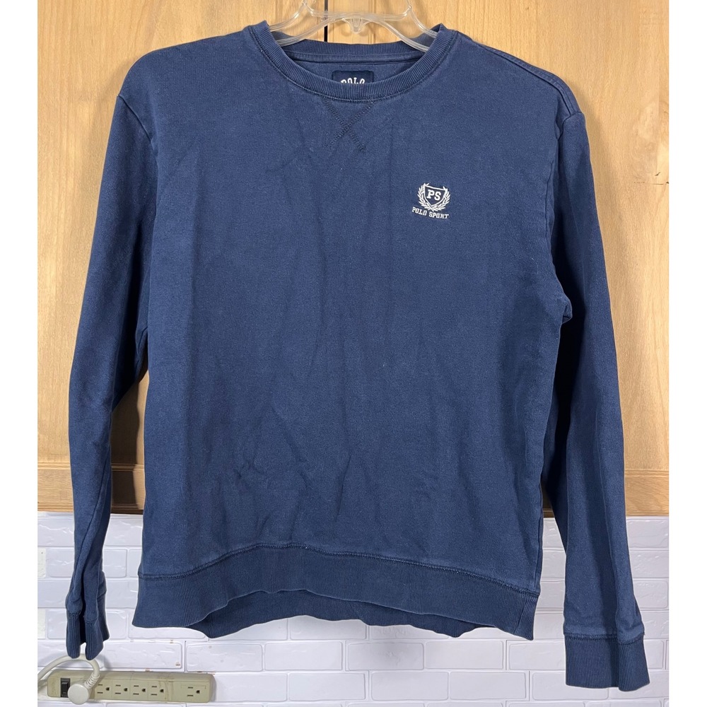 Polo Sport Sweatshirt Mens Large Blue Crewneck PS Crest Logo Pure Cotton